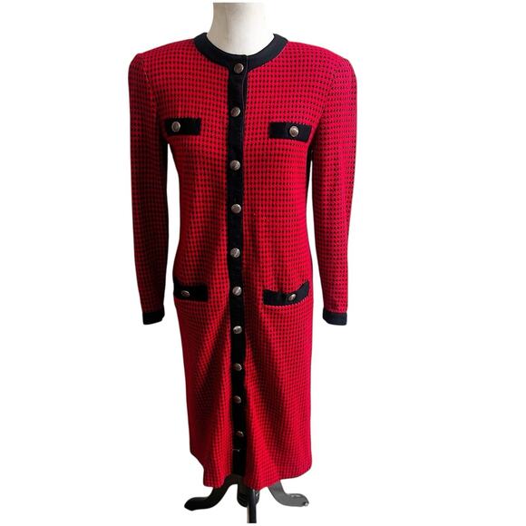 Robert Janan Designed By Eva Midi Vintage Houndstooth Dress Red & Black Size 6 - Picture 1 of 11